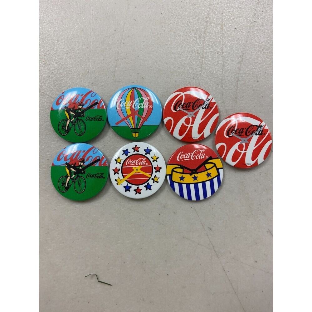 Vintage Set of 7 1980's SWATCH Swiss Coca-Cola Steel Pinback Button Pin